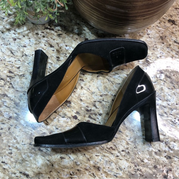 GUCCI Patent Leather Suede Black D'Orsay Square Toe Block Heel Pumps 5.5 - Picture 8 of 13